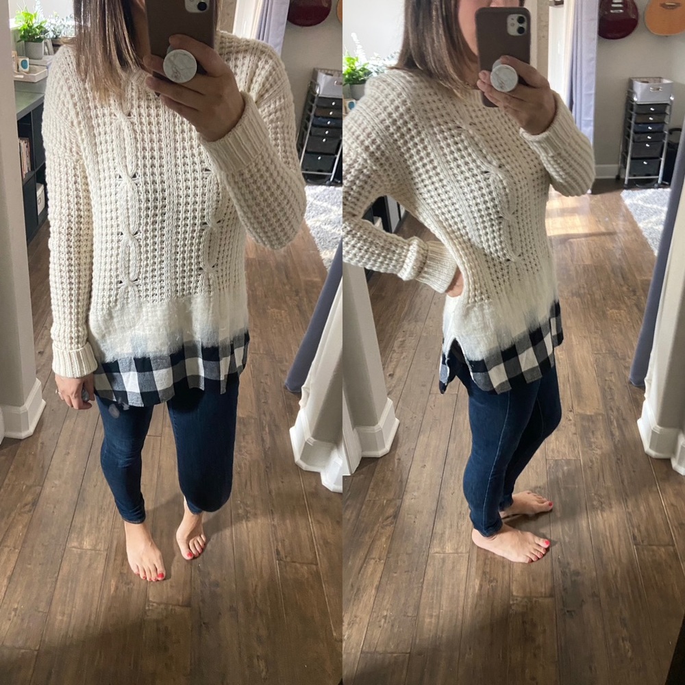Madewell cable knit / buffalo print sweater